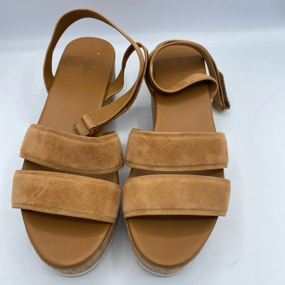 Vince Tan Jet Suede Leather‎ Chunky Platform Cork Woman’s Sandals Size 10
